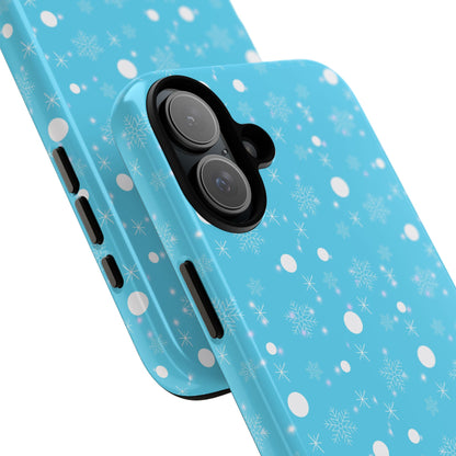 Snowflake Pattern Tough Phone Case — Blue Winter Snow Dots Protective Cover
