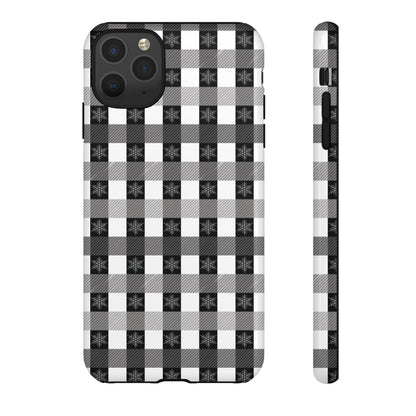 Buffalo Plaid Winter Phone Case — Black & White Checked Tough Case