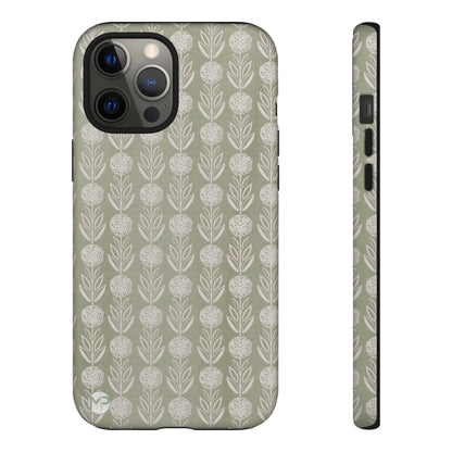 Sage Floral Stripe Tough Phone Case – Neutral Botanical Protective Cover