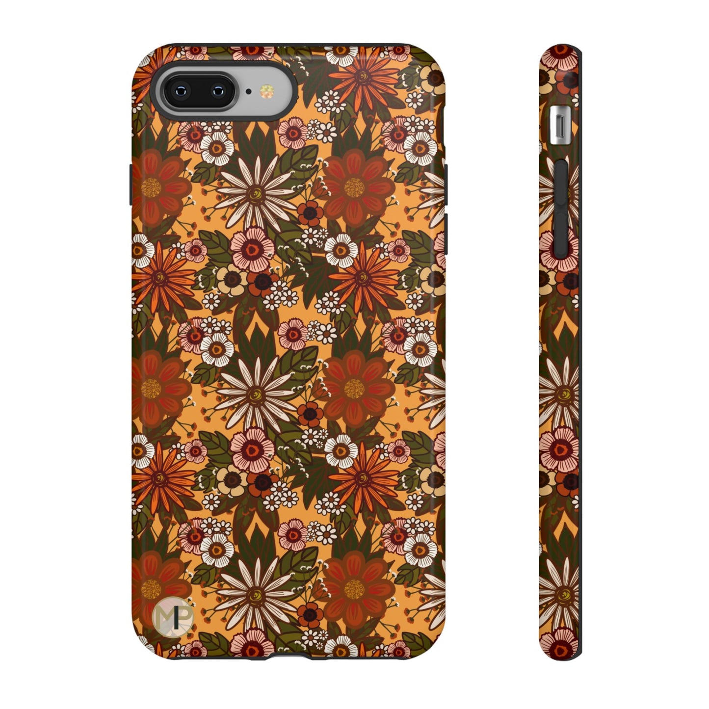 Retro Floral Tough Phone Case — 70s Boho Pattern, Protective iPhone Cover