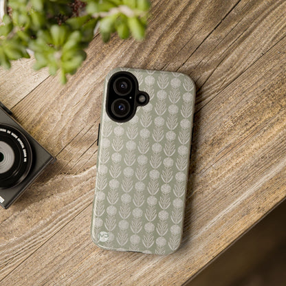 Sage Floral Stripe Tough Phone Case – Neutral Botanical Protective Cover