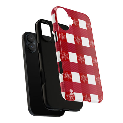Holiday Red Buffalo Plaid Tough Phone Case — Snowflake Pattern