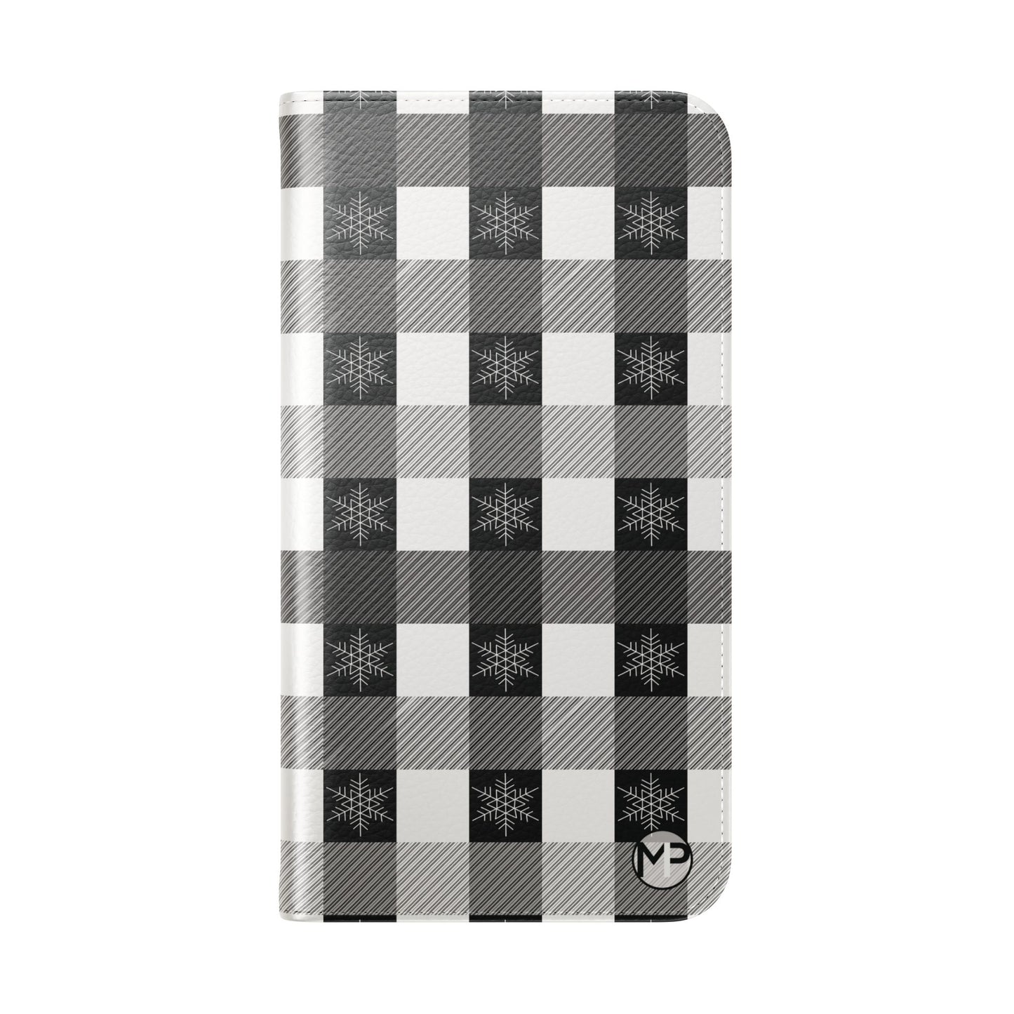 Black Buffalo Check Flip Phone Case — Plaid Wallet Flip Case with Card Slots