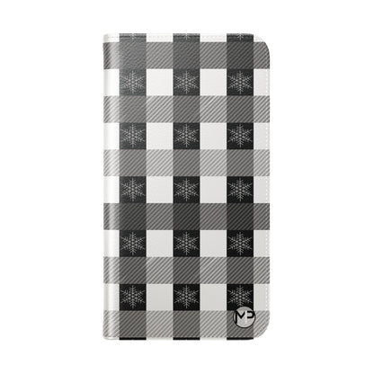 Black Buffalo Check Flip Phone Case — Plaid Wallet Flip Case with Card Slots