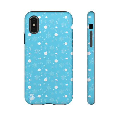Snowflake Pattern Tough Phone Case — Blue Winter Snow Dots Protective Cover