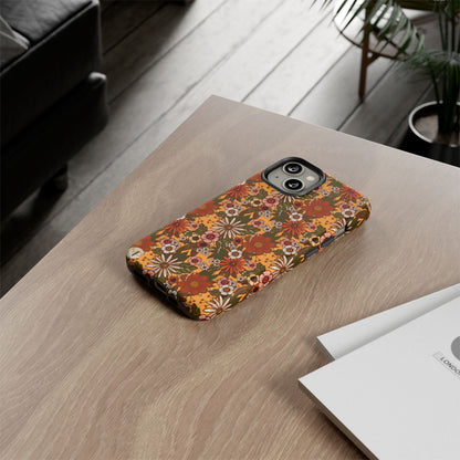 Retro Floral Tough Phone Case — 70s Boho Pattern, Protective iPhone Cover