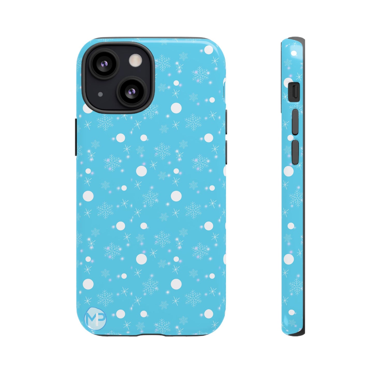 Snowflake Pattern Tough Phone Case — Blue Winter Snow Dots Protective Cover