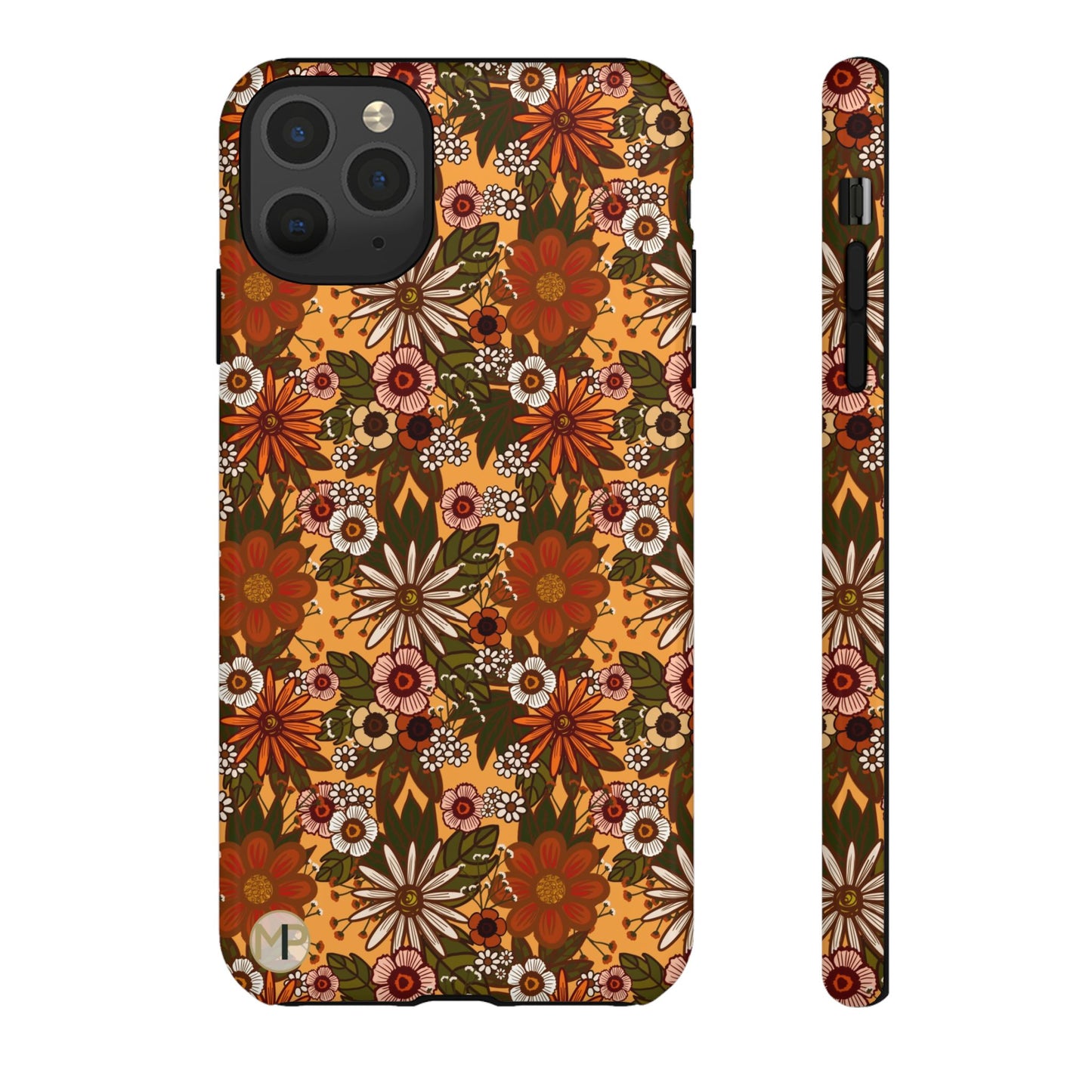 Retro Floral Tough Phone Case — 70s Boho Pattern, Protective iPhone Cover