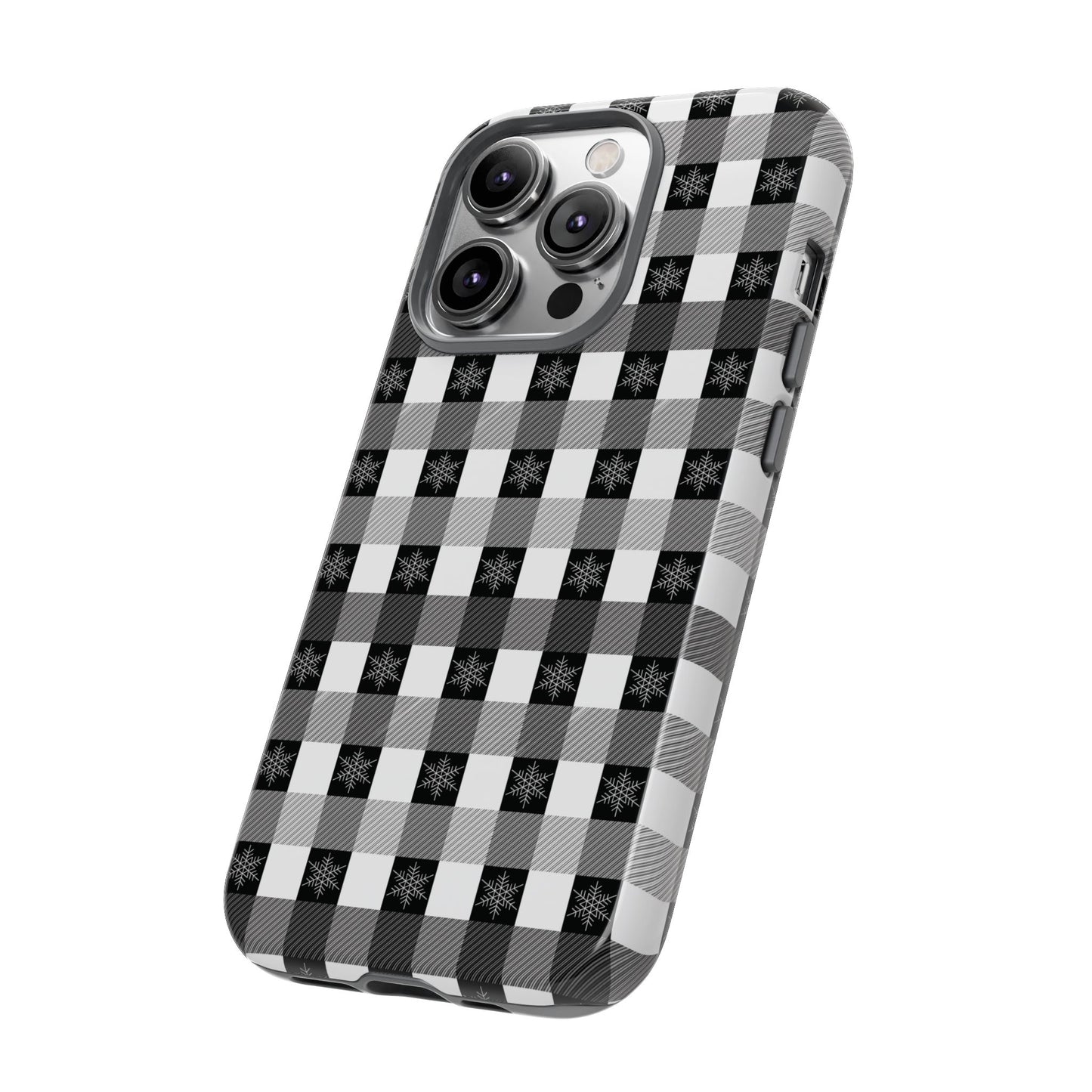 Buffalo Plaid Winter Phone Case — Black & White Checked Tough Case