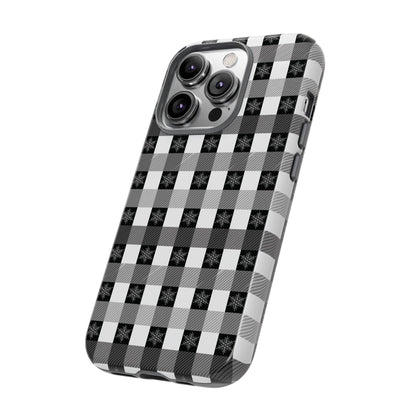 Buffalo Plaid Winter Phone Case — Black & White Checked Tough Case