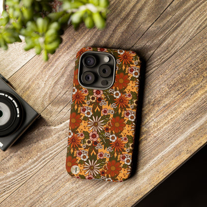Retro Floral Tough Phone Case — 70s Boho Pattern, Protective iPhone Cover