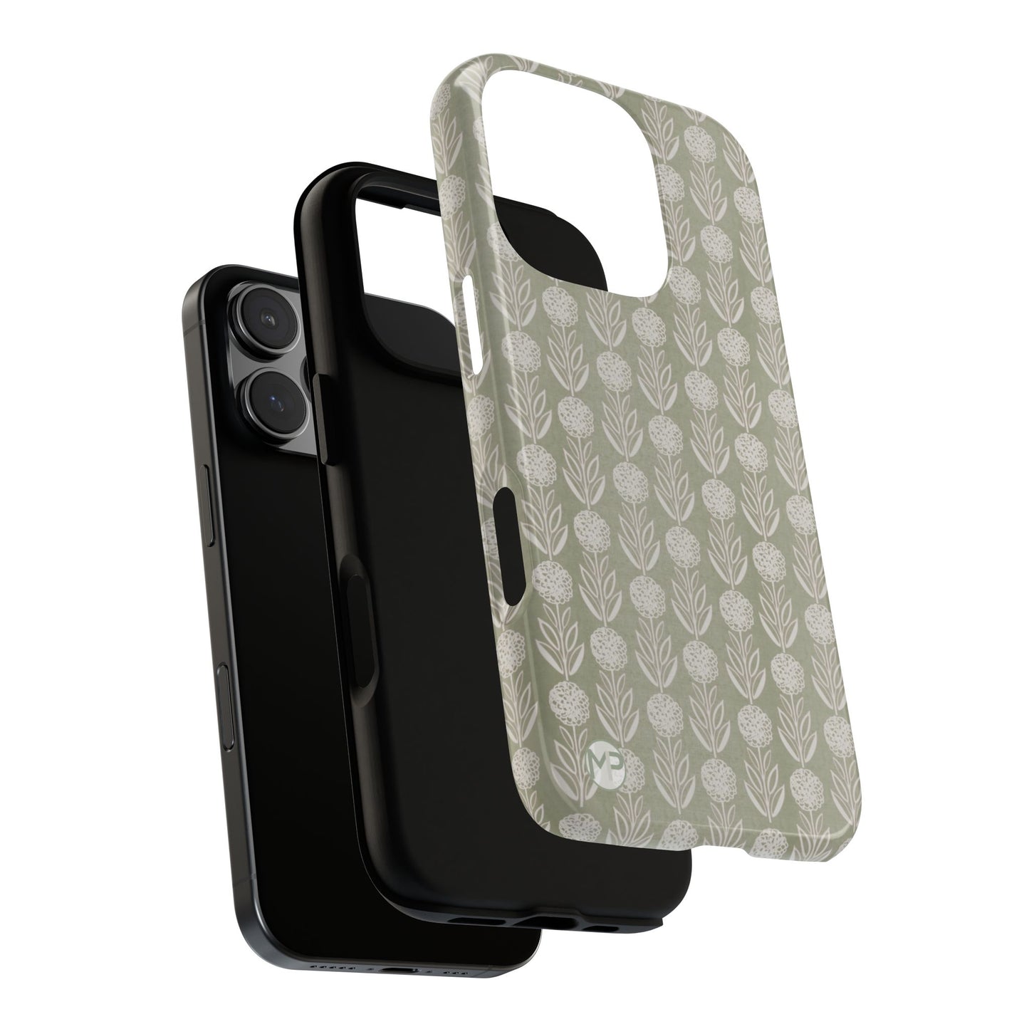 Sage Floral Stripe Tough Phone Case – Neutral Botanical Protective Cover