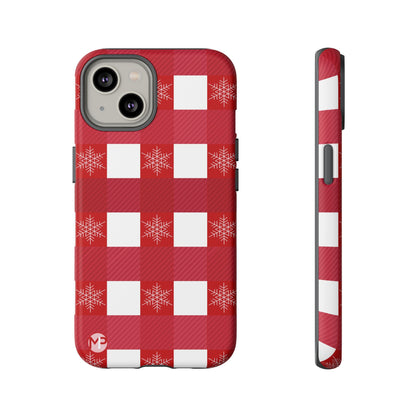 Holiday Red Buffalo Plaid Tough Phone Case — Snowflake Pattern