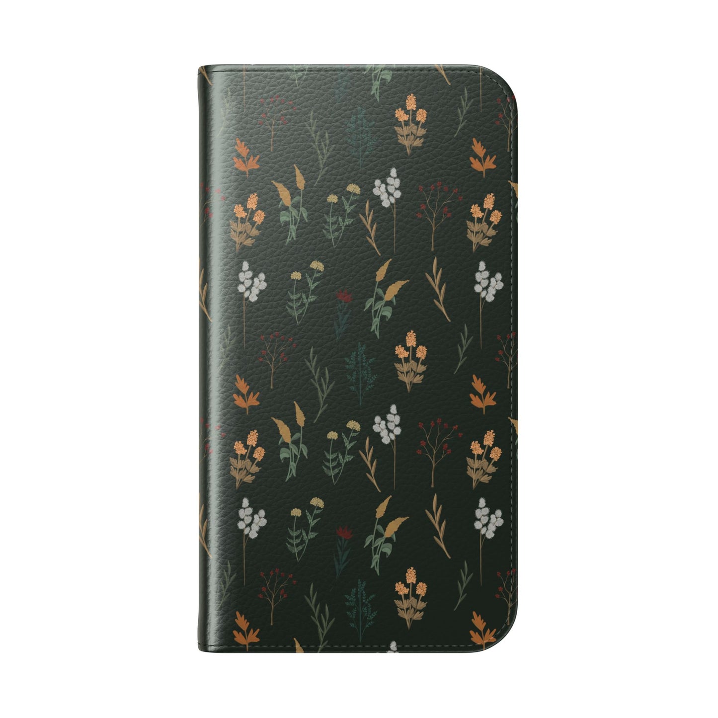 Botanical Floral Flip Phone Case — Dark Green Wallet Cover