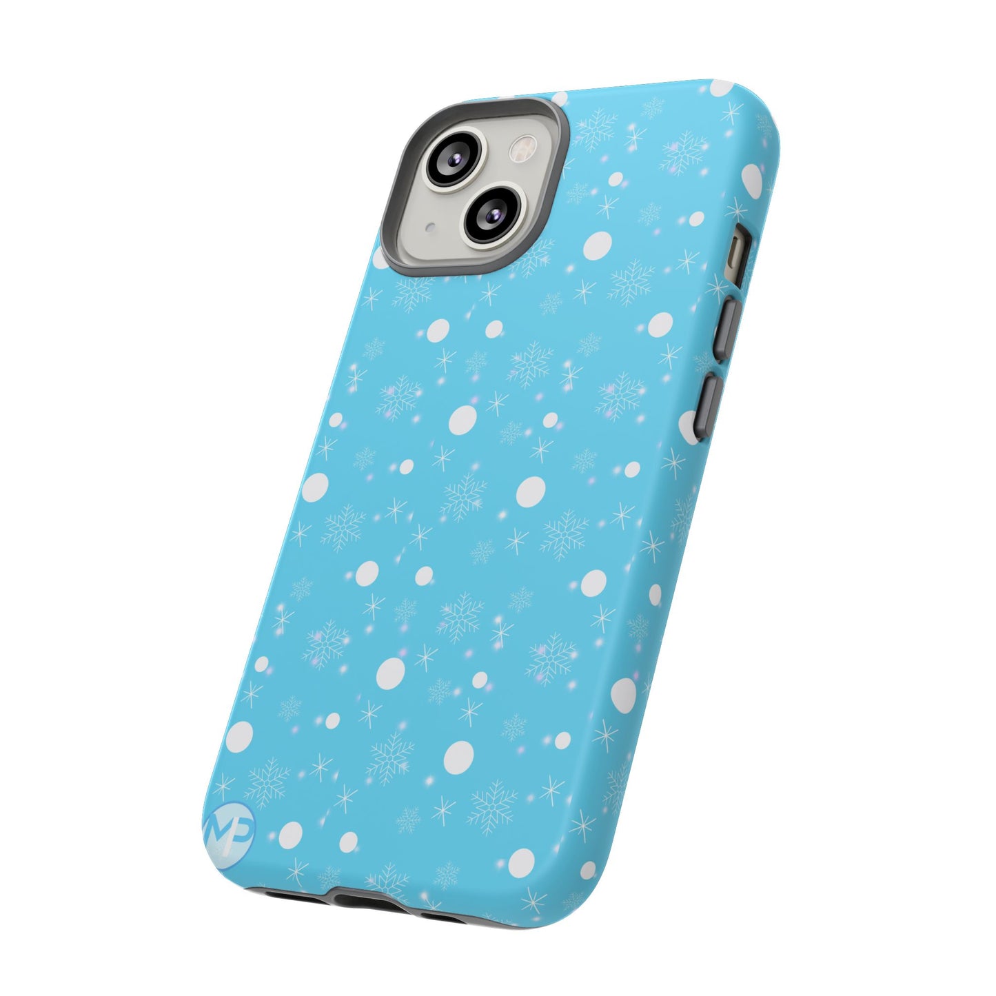 Snowflake Pattern Tough Phone Case — Blue Winter Snow Dots Protective Cover