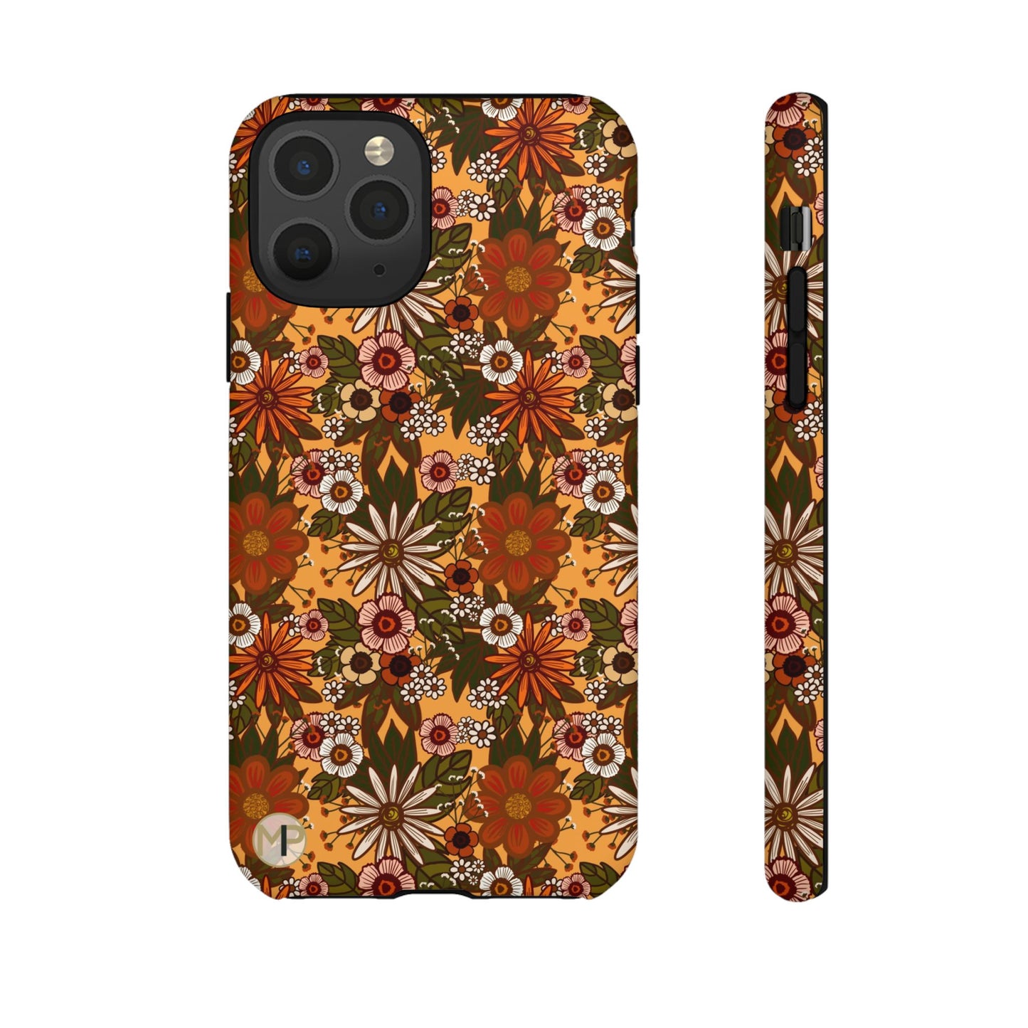 Retro Floral Tough Phone Case — 70s Boho Pattern, Protective iPhone Cover