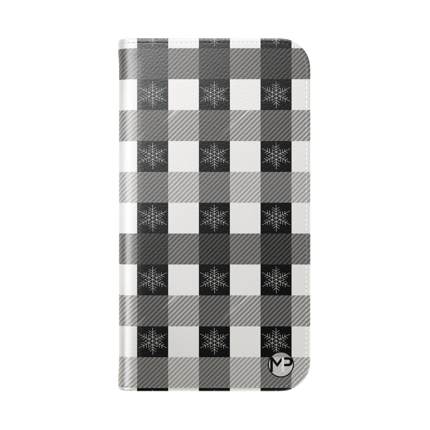 Black Buffalo Check Flip Phone Case — Plaid Wallet Flip Case with Card Slots