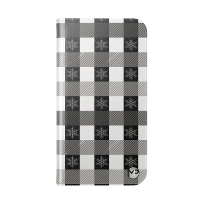 Black Buffalo Check Flip Phone Case — Plaid Wallet Flip Case with Card Slots