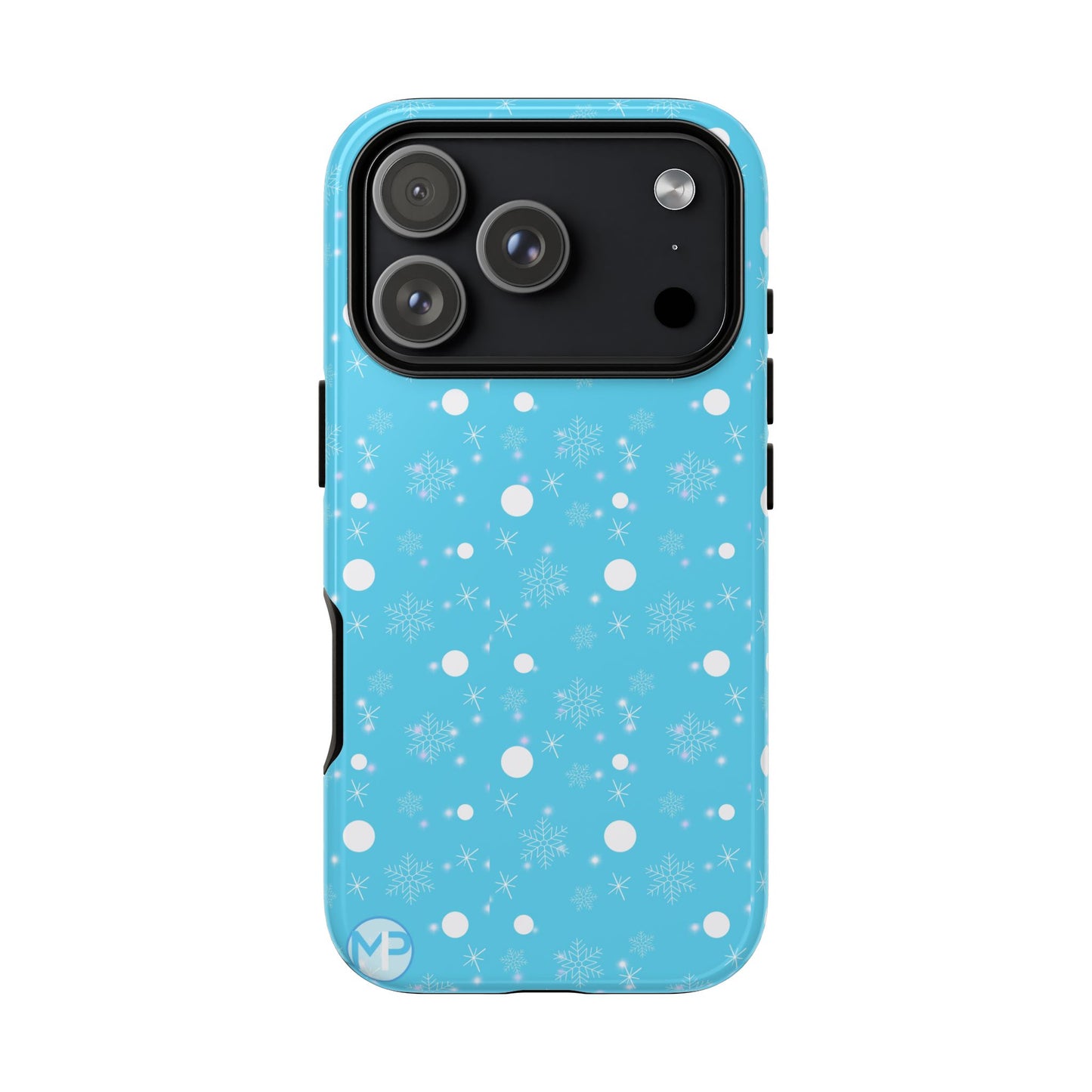 Snowflake Pattern Tough Phone Case — Blue Winter Snow Dots Protective Cover