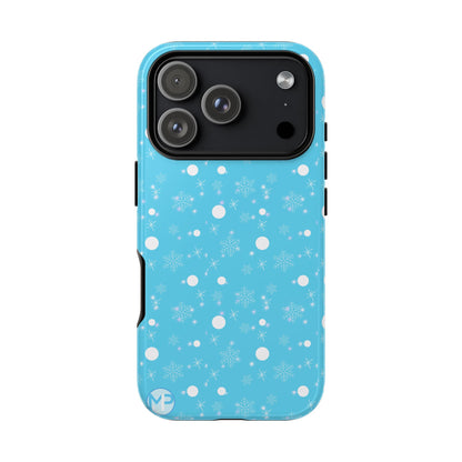 Snowflake Pattern Tough Phone Case — Blue Winter Snow Dots Protective Cover