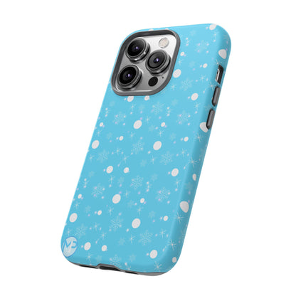 Snowflake Pattern Tough Phone Case — Blue Winter Snow Dots Protective Cover