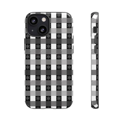 Buffalo Plaid Winter Phone Case — Black & White Checked Tough Case