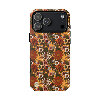 Retro Floral Tough Phone Case — 70s Boho Pattern, Protective iPhone Cover