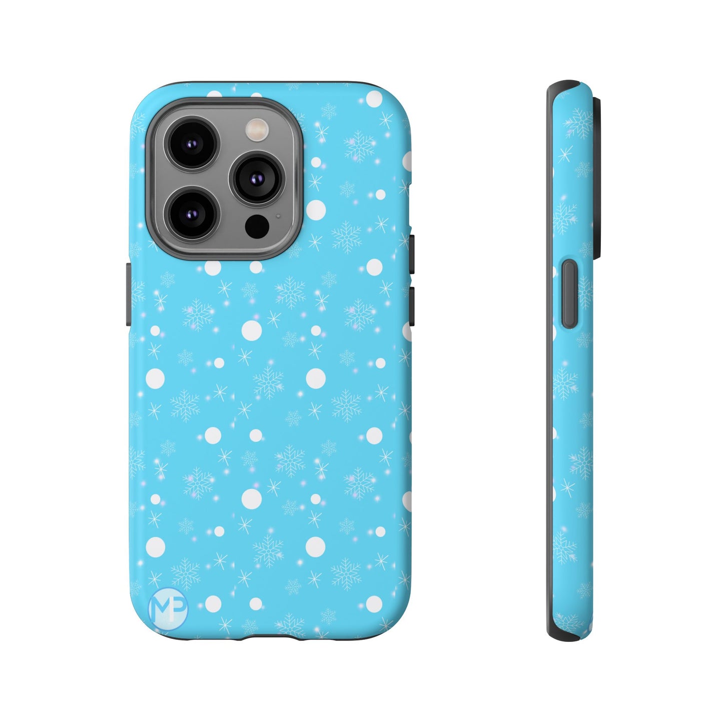 Snowflake Pattern Tough Phone Case — Blue Winter Snow Dots Protective Cover