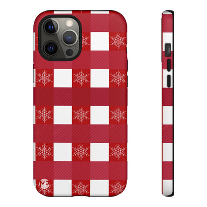 Holiday Red Buffalo Plaid Tough Phone Case — Snowflake Pattern