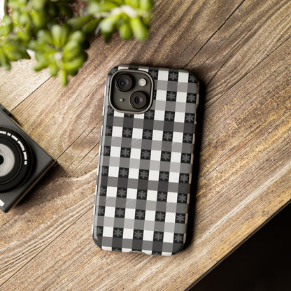 Buffalo Plaid Winter Phone Case — Black & White Checked Tough Case