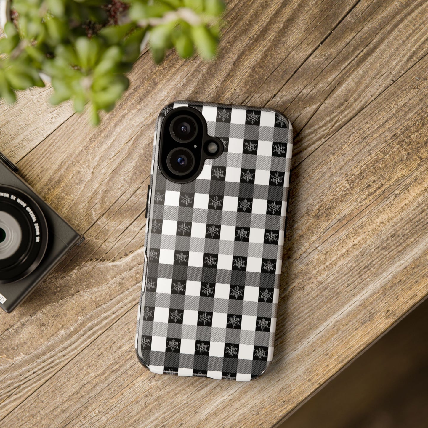 Buffalo Plaid Winter Phone Case — Black & White Checked Tough Case