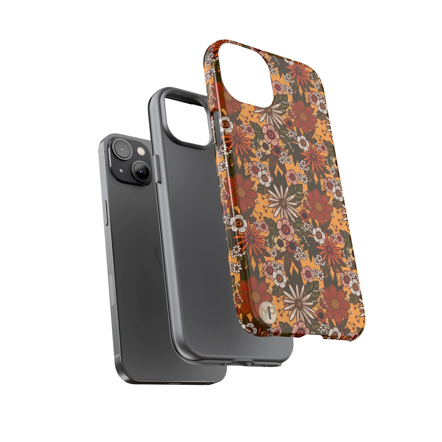 Retro Floral Tough Phone Case — 70s Boho Pattern, Protective iPhone Cover