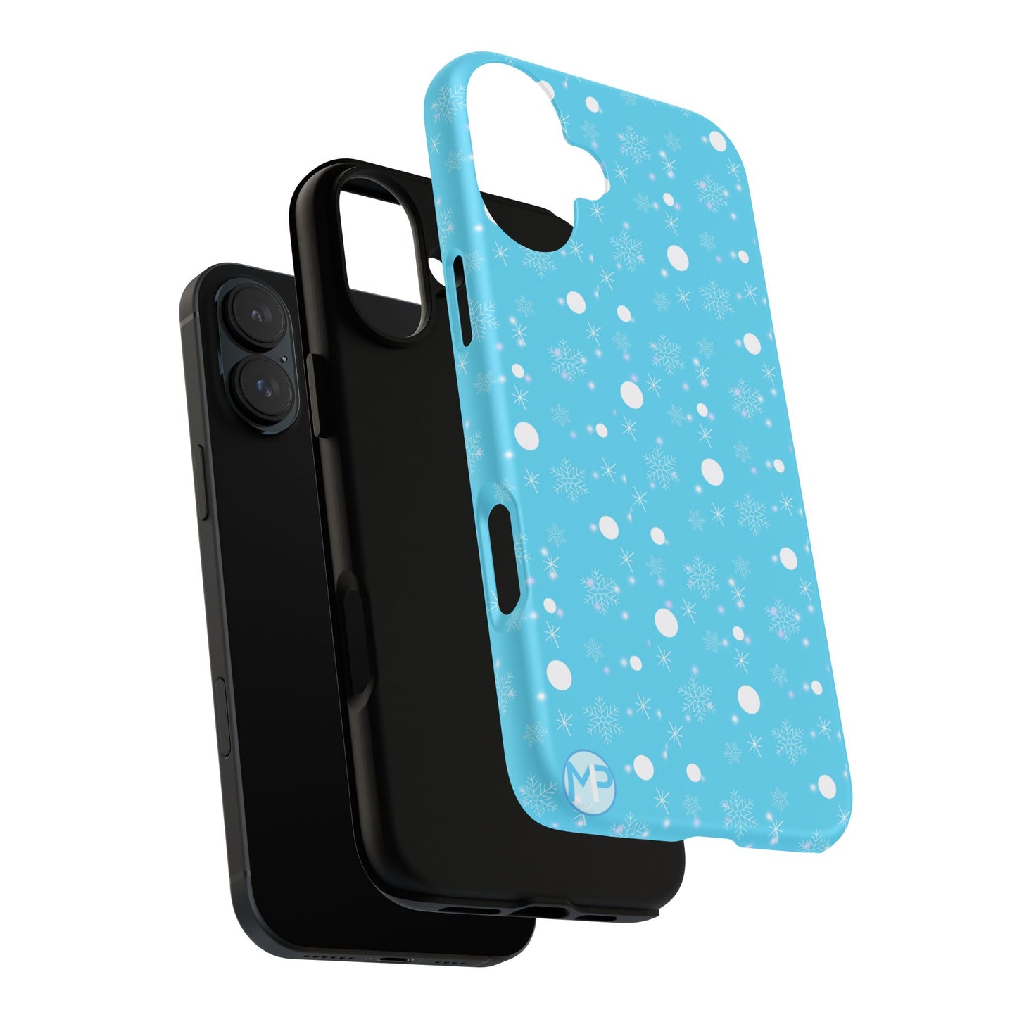 Snowflake Pattern Tough Phone Case — Blue Winter Snow Dots Protective Cover