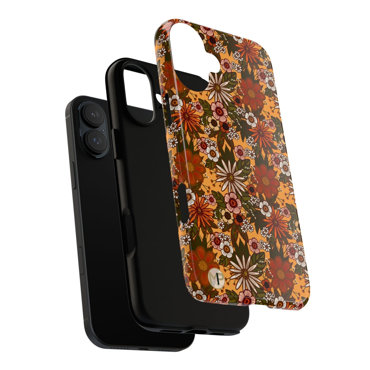 Retro Floral Tough Phone Case — 70s Boho Pattern, Protective iPhone Cover