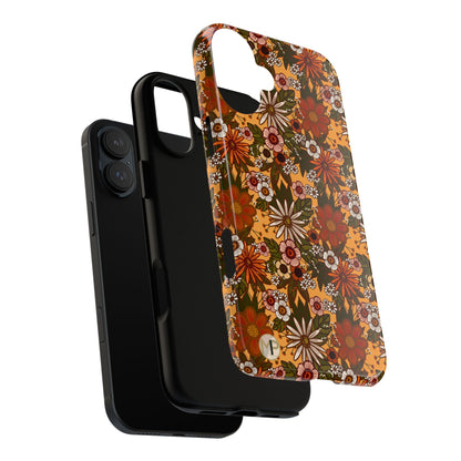 Retro Floral Tough Phone Case — 70s Boho Pattern, Protective iPhone Cover