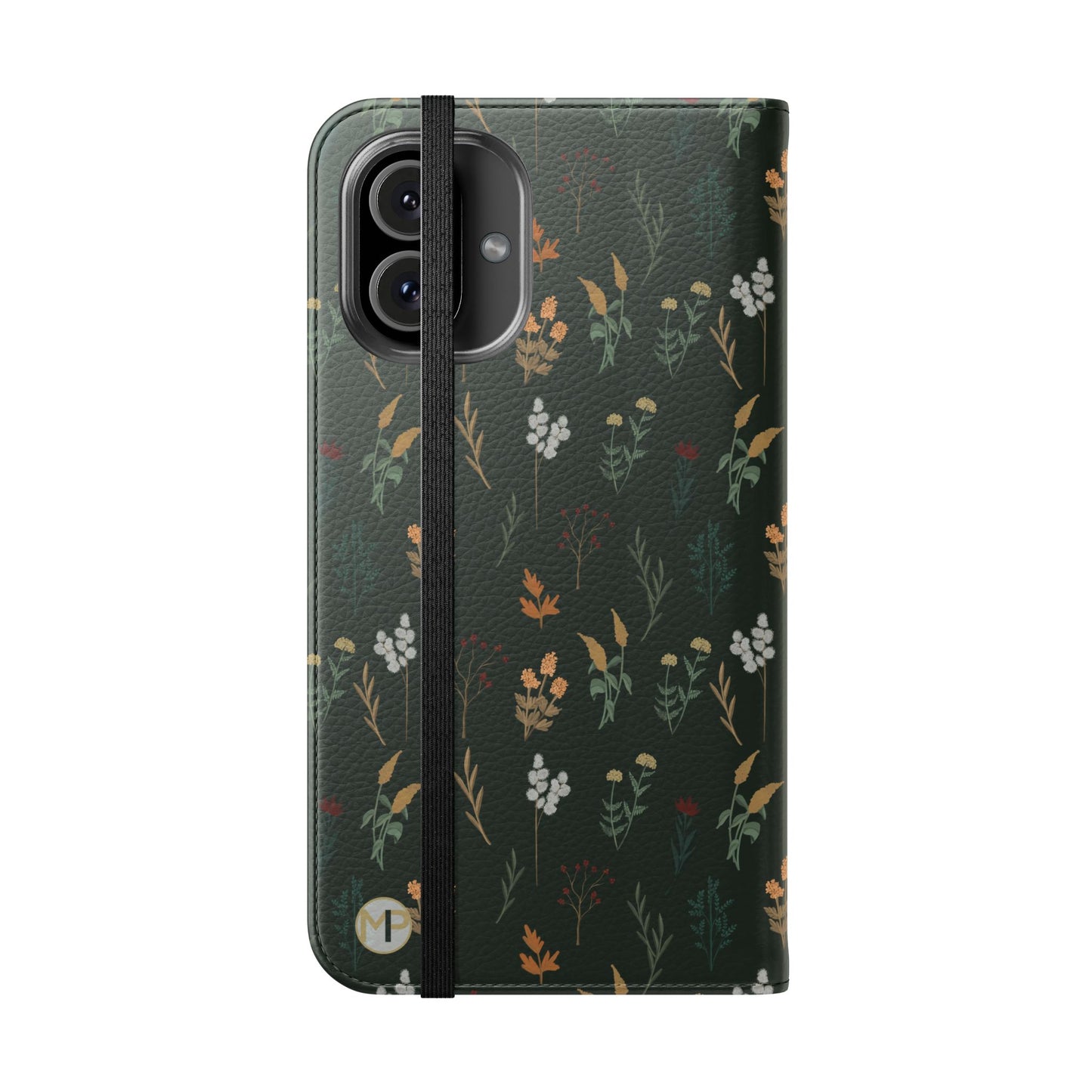 Botanical Floral Flip Phone Case — Dark Green Wallet Cover