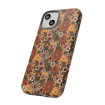 Retro Floral Tough Phone Case — 70s Boho Pattern, Protective iPhone Cover