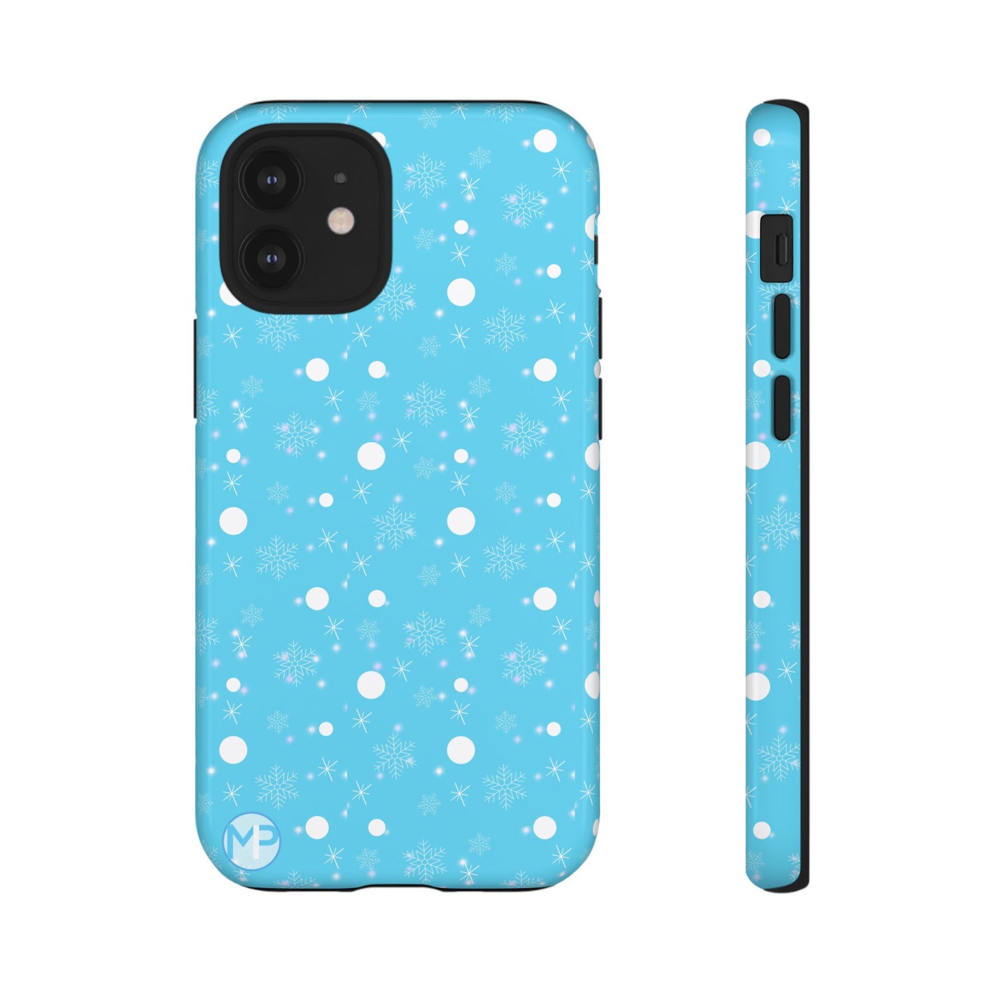 Snowflake Pattern Tough Phone Case — Blue Winter Snow Dots Protective Cover