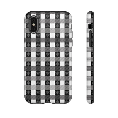 Buffalo Plaid Winter Phone Case — Black & White Checked Tough Case