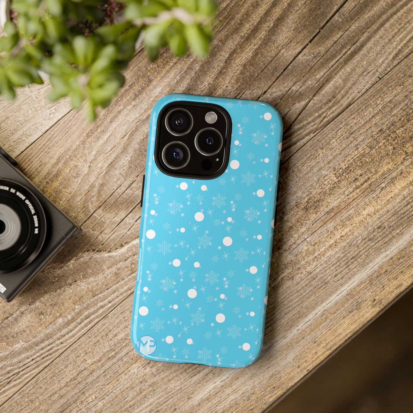 Snowflake Pattern Tough Phone Case — Blue Winter Snow Dots Protective Cover