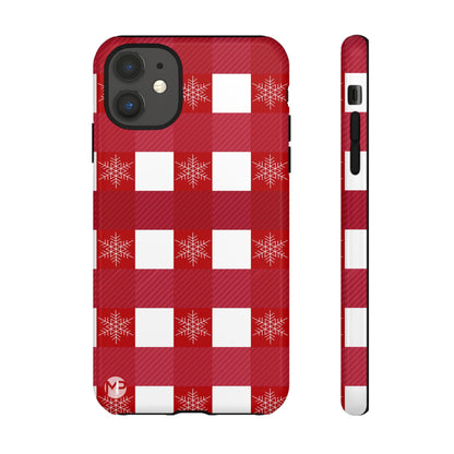 Holiday Red Buffalo Plaid Tough Phone Case — Snowflake Pattern