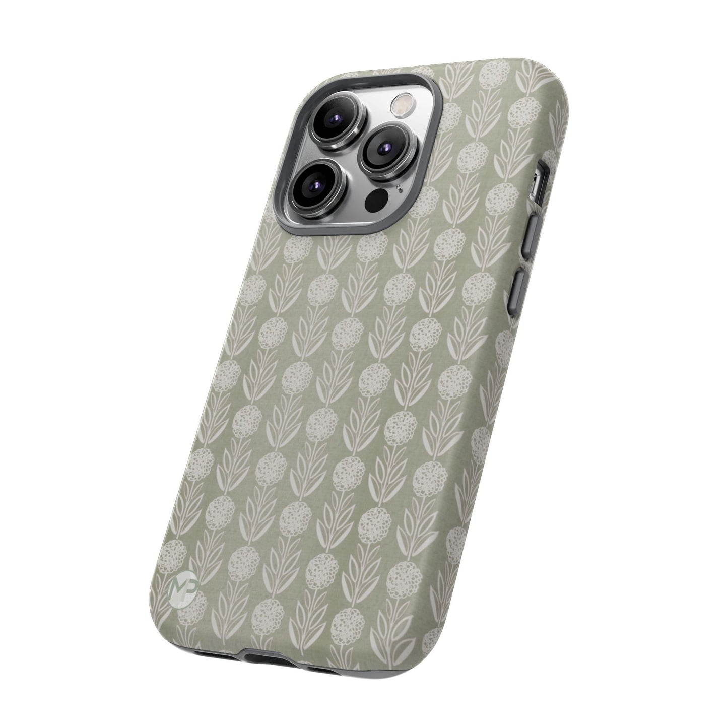 Sage Floral Stripe Tough Phone Case – Neutral Botanical Protective Cover