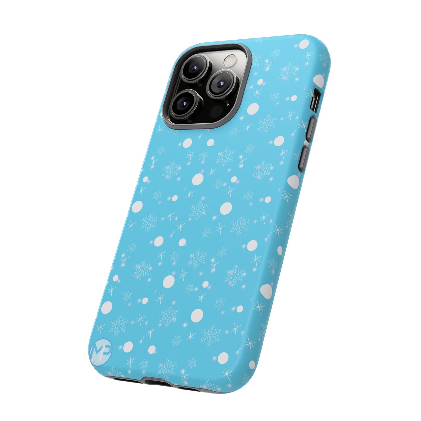 Snowflake Pattern Tough Phone Case — Blue Winter Snow Dots Protective Cover