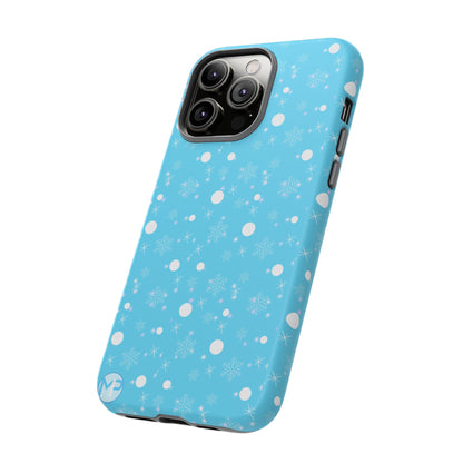 Snowflake Pattern Tough Phone Case — Blue Winter Snow Dots Protective Cover