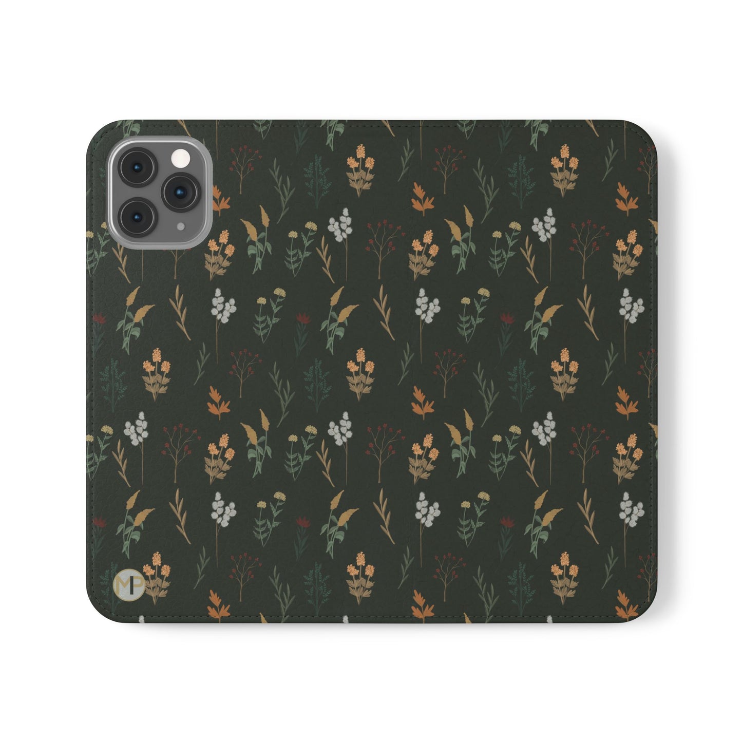 Botanical Floral Flip Phone Case — Dark Green Wallet Cover