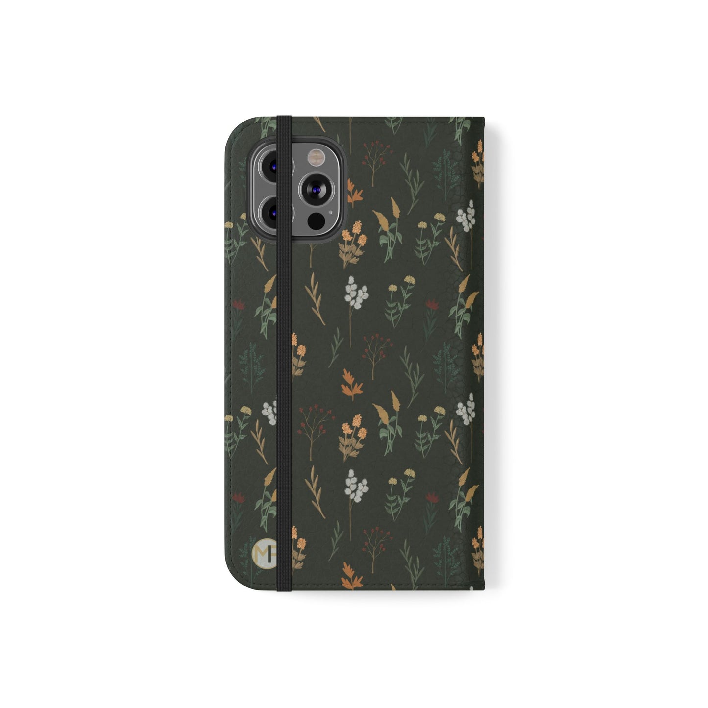 Botanical Floral Flip Phone Case — Dark Green Wallet Cover