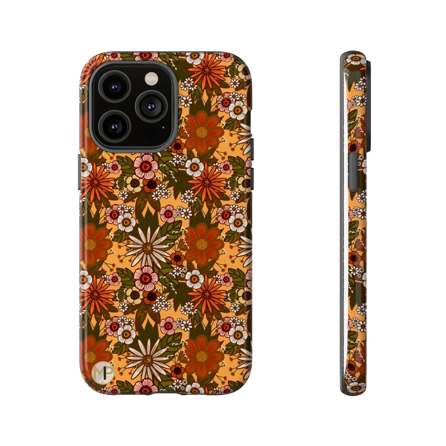 Retro Floral Tough Phone Case — 70s Boho Pattern, Protective iPhone Cover