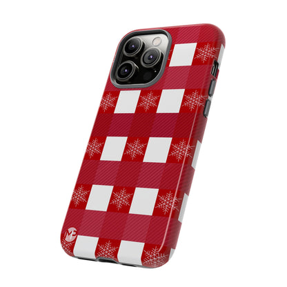 Holiday Red Buffalo Plaid Tough Phone Case — Snowflake Pattern