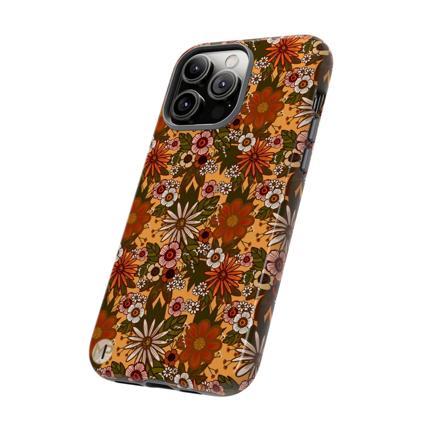 Retro Floral Tough Phone Case — 70s Boho Pattern, Protective iPhone Cover