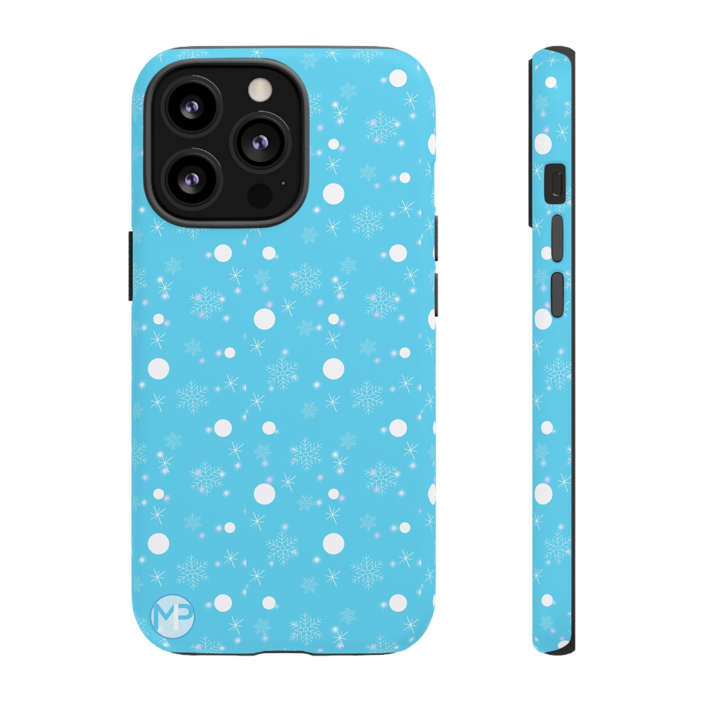 Snowflake Pattern Tough Phone Case — Blue Winter Snow Dots Protective Cover